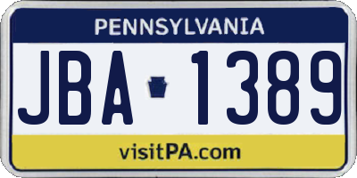 PA license plate JBA1389