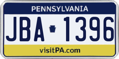 PA license plate JBA1396
