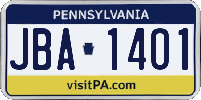 PA license plate JBA1401