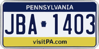 PA license plate JBA1403