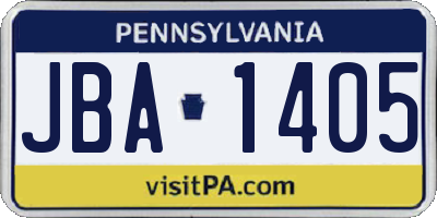 PA license plate JBA1405