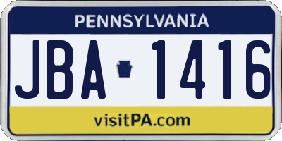 PA license plate JBA1416
