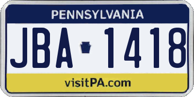 PA license plate JBA1418