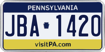 PA license plate JBA1420