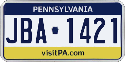 PA license plate JBA1421