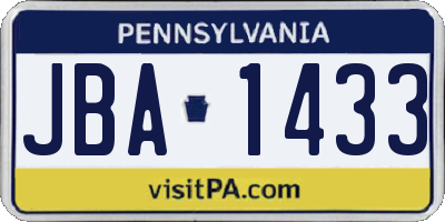 PA license plate JBA1433