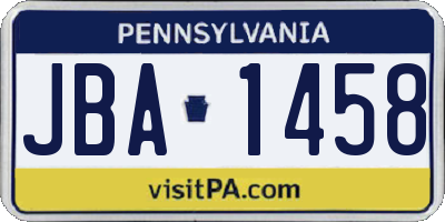 PA license plate JBA1458