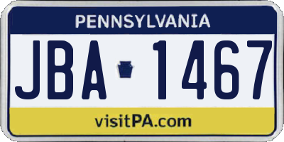 PA license plate JBA1467