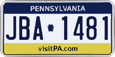 PA license plate JBA1481