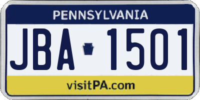 PA license plate JBA1501