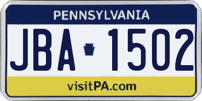 PA license plate JBA1502