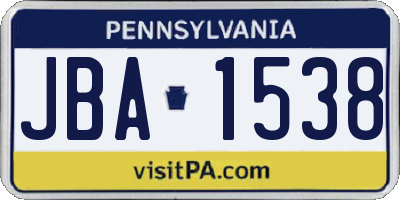 PA license plate JBA1538