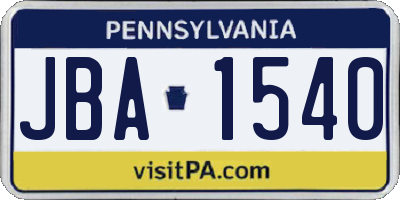 PA license plate JBA1540