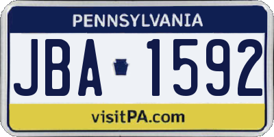 PA license plate JBA1592