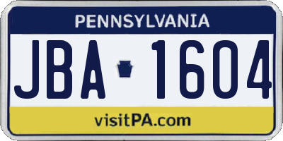 PA license plate JBA1604