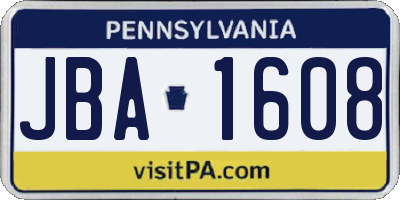 PA license plate JBA1608