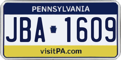 PA license plate JBA1609