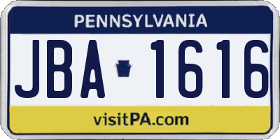 PA license plate JBA1616