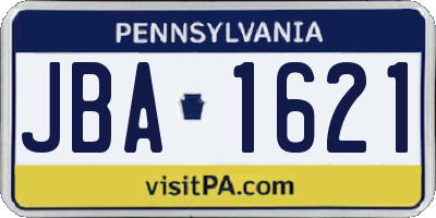 PA license plate JBA1621