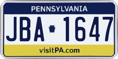 PA license plate JBA1647