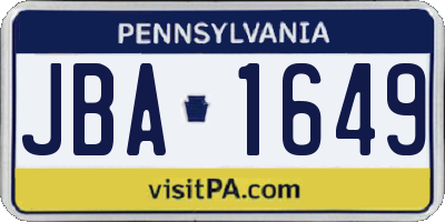 PA license plate JBA1649