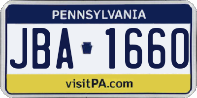 PA license plate JBA1660