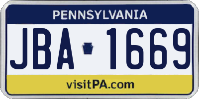 PA license plate JBA1669
