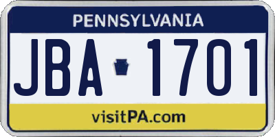 PA license plate JBA1701