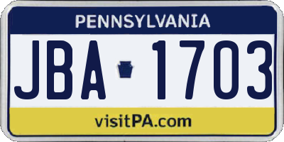 PA license plate JBA1703