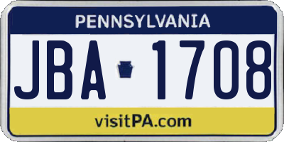 PA license plate JBA1708