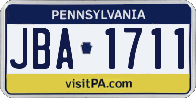 PA license plate JBA1711