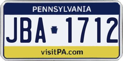 PA license plate JBA1712