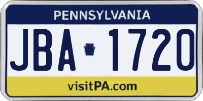 PA license plate JBA1720