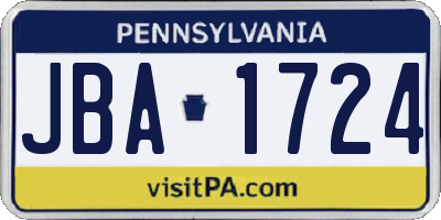 PA license plate JBA1724