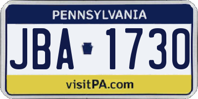 PA license plate JBA1730