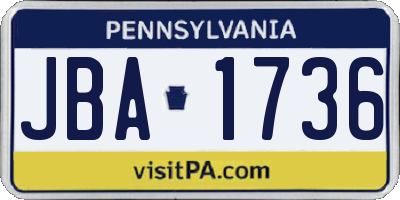 PA license plate JBA1736