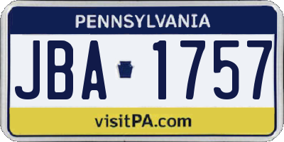 PA license plate JBA1757