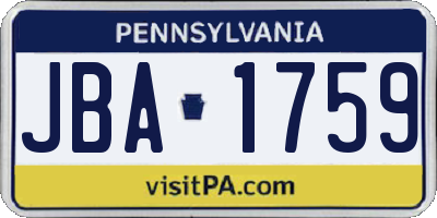 PA license plate JBA1759