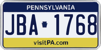 PA license plate JBA1768