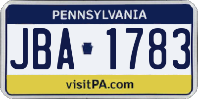 PA license plate JBA1783