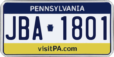 PA license plate JBA1801