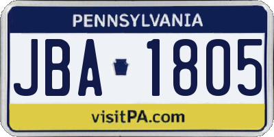 PA license plate JBA1805