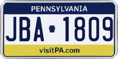 PA license plate JBA1809