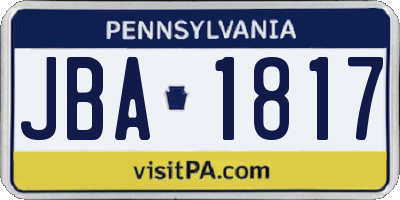 PA license plate JBA1817