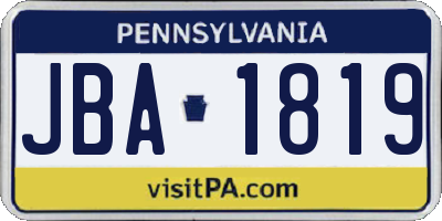 PA license plate JBA1819