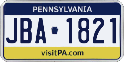 PA license plate JBA1821