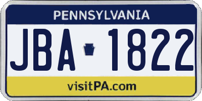 PA license plate JBA1822
