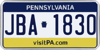 PA license plate JBA1830