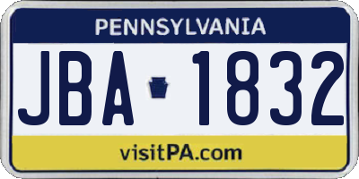 PA license plate JBA1832