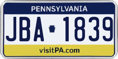 PA license plate JBA1839